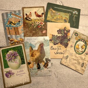 Antika påskvykort - 5 kort slumpmässigt - Vintage ephemera för skräpjournaling, tidigt 1900-tal