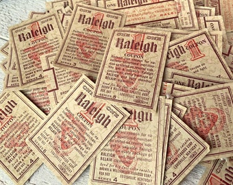 Vintage tobacco coupons, Vintage ephemera, Junk journal papers, Small beige coupon set, 20 sheets