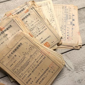 Ricevute di riso giapponesi d'epoca - 10 fogli - Estratti conto, materiale effimero per diario spazzatura