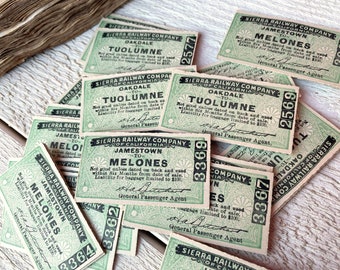 Vintage Train tickets, Thick cardboard ticket, Sierra Railways, Antique railroads ephemera for junk journal