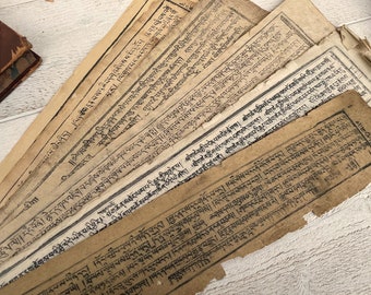 Antique Mongolian/ Tibetan prayer manuscrift sheets, Woodblock printed, For junk journal, Random pick