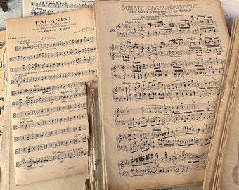 Huge antique music sheet set, Junk journal ephemera, for crafts and mixed media, 25 sheets