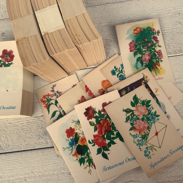 Wholesale Vintage Finnish unused flower post cards, Ephemera for junk journaling, Scrapbooking, Full stack 100 cards, 1940s