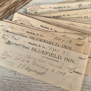 Assegni bancari antichi del 1890, assegni di pagamento, scritti a mano, materiale effimero vintage per scrapbooking, 5 fogli