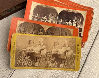 Tarjeta fotográfica antigua de estereoscopio, fotografía victoriana estereoscópica, artículo vintage para diario de recortes, elige una tarjeta