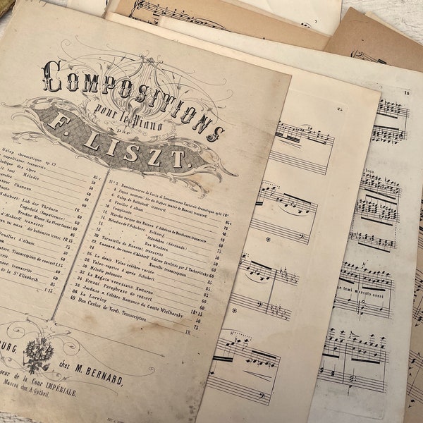 Antique music sheets assorted 1800s, Junk journal ephemera, Vintage paper for crafts and mixed media, 10 sheets