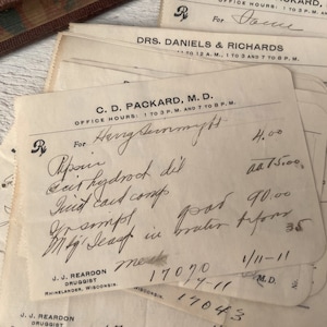Prescrizioni Rx antiche, Farmacia, Vecchia farmacia, scritte a mano, Materiale effimero vintage per diario spazzatura e scrapbooking - 5 fogli