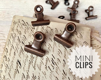 Mini paper clips, Antique Bronze finish, Vintage style, Bulldog clip small, 10 pcs