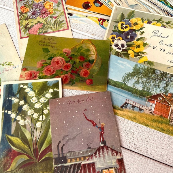 Vintage Finnish post cards, Ephemera for junk journaling and mixed media, greeting card, Various themes, 5 or 10 pcs
