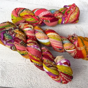 Wstążka do sari z bawełny, «Boho Cotton Rags» 3 lub 6 lub 10 jardów, przetworzone indyjskie sari, rękodzieło lub biżuteria, junk journal, częściowo wąska