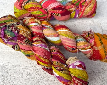 Cinta Sari en algodón, «Boho Cotton Rags» 6 o 10 yardas, saree indio reciclado, cintas para artesanías o joyería, diario basura
