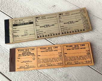 Large triplicate bus tickets, Transport ephemera, Old paper set, travel collectibles, Junk journaling