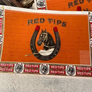 Large vintage Red tips cigar box labels, Gold Embossed, Ephemera for junk journaling, Tobaccoania, 5 sheets