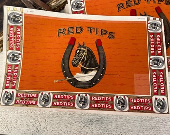 Large vintage Red tips cigar box labels, Gold Embossed, Ephemera for junk journaling, Tobaccoania, 5 sheets