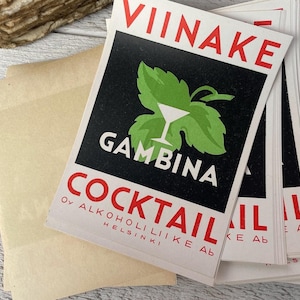 Rótulos de garrafas finlandesas vintage, conjunto de rótulos de coquetéis, itens efêmeros de registro no diário, 15 folhas