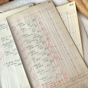 Páginas de livro-razão vintage, folhas de contabilidade manuscritas antigas, itens de diário de sucata, para scrapbooking, caligrafia