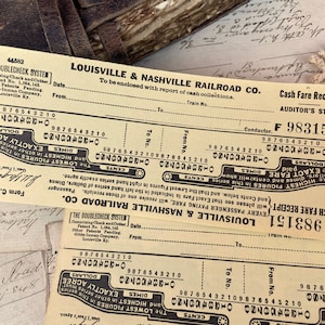 Recibos de trem antigos, Lembranças ferroviárias, Lembranças de viagem de diário de lixo, Para scrapbooking, 5 folhas
