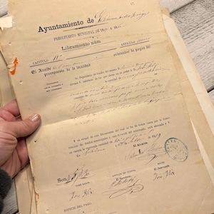 Antico documento spagnolo - 2 fogli - scelta casuale, effimeri anni 1870-90, per diario spazzatura