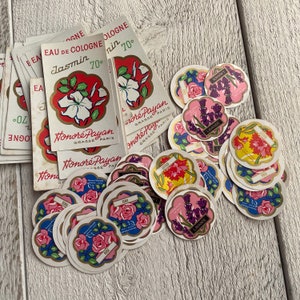 Vintage French flower themed labels for crafts, Small parfume advertisement, Scrapbooking ephemera, 15 labels
