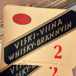 Rótulos de uísque finlandês vintage da década de 1930, rótulo de garrafa, coisas efêmeras de registro em diário de lixo, 20 folhas