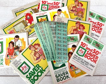 Vintage saver stamp book with Saving stamps, unused S&H booklet and stamps, store collectible, Green ephemera for junk journals