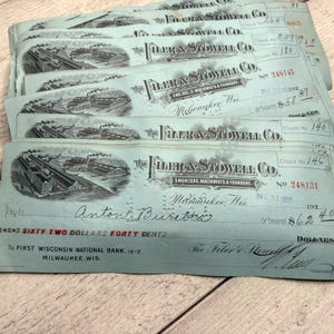 Assegni di pagamento antichi degli anni '20 - 5 fogli - Banconote, materiale effimero per diario vintage