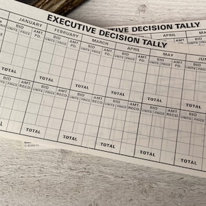 Jogo de tabuleiro vintage Tally sheets - 10 folhas - Folha de pontuação, jogo de negócios dos anos 1970, para registro de lixo