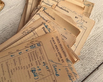 Vintage laundry order receipts, Large lot, Aged paper for junk journal and scrapbooking, Thin paper, 10 sheets