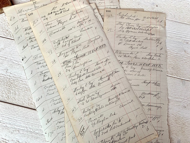 Calligraphy Antique Handwritten Ledger 1800s Large extra tall sheets Junk journal ephemera Mixed media collage Vintage pharmacy record