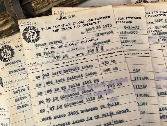 Vintage Railroad line up forms, Soo Lines Train ephemera, For junk journaling, 10 sheets