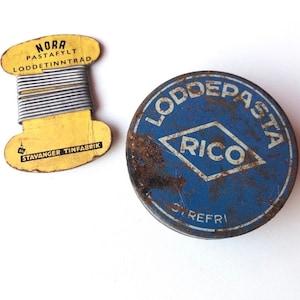 Vintage Blechdose und Metallfaden, Werbung, Behälter, Lötzubehör, Mischtechnik, Industrie, Geschenk für Metallarbeiter