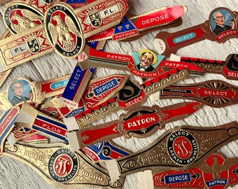Vintage cigar labels, Cigar band, Large assortment, Ephemera for junk journals, Tobaccoania, 24 labels