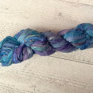 Nastro di seta Sari - «Gypsy blue» 3 / 6 / 10 yards, Sari indiano riciclato, per artigianato o gioielli, diario di scarto, Blu/viola/verde