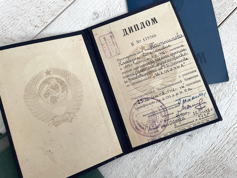 Vintage Soviet Diploma RANDOM Pick, Small Pocket Book, Handwriting ...