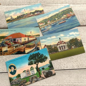 Stare lniane pocztówki krajobrazowe - 5 arkuszy - Ephemera do pamiętnika, Nieużywana karta pocztowa