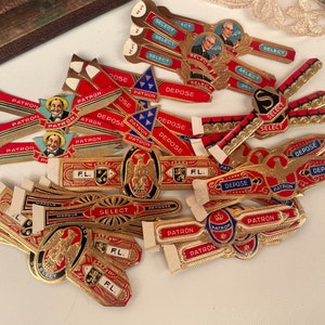 Vintage cigar label stacks, 50 band per bundle, Choose style, Tobaccoania, Junk journal ephemera