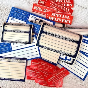 Set di etichette postali vintage da 5 fogli CASUALI, Etichetta postale gommata, Materiale effimero postale, Diario di posta indesiderata, Vecchie etichette per indirizzi