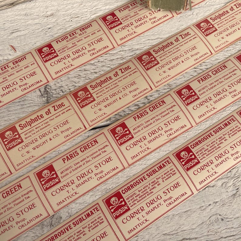Embalming Label Antique Poison Pharmacy Labels Set, Apothecary Ephemera, Label ...