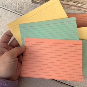 fiches techniques pastels vintage, ligné couleur pastel, 4 x 6 pouces inutilisés, éphémères de journal indésirable, 9 feuilles