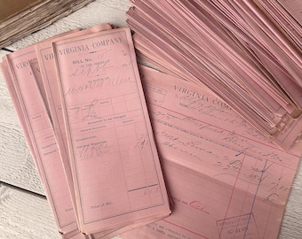 Pink 1890s Account Bill, Antique paper, Junk journal ephemera, Documents, For scrapbooking