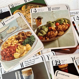 Juego de 25 tarjetas de recetas antiguas, efímeras noruegas, tarjetas de cocina para diario basura con temática de recetas, comida y cocina escandinavas