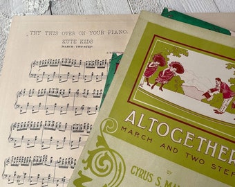 Antique music sheet booklet, Large sheet music, Vintage ephemera for junk journals, For scrapbooking