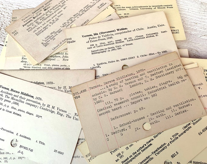 Vintage Library Catalogue Cards Aged Index Cards Junk Journal Ephemera