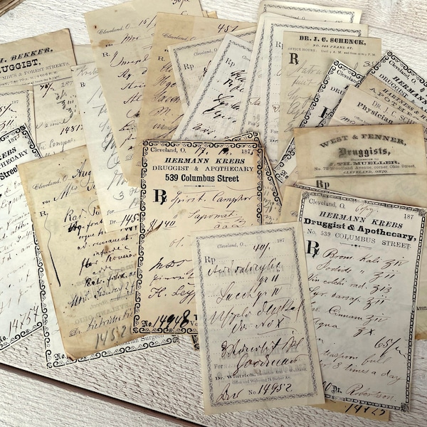Antique 1870s Rx prescriptions, Pharmacy, Old apothecary documents, Druggist, Medicines, Handwritten