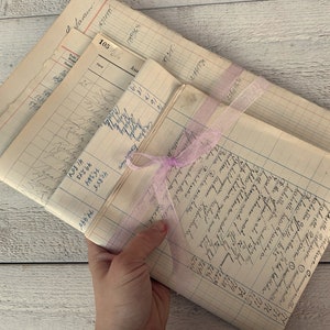 Antikes großes Ledger Seiten-Sortiment, handgeschriebenes Junk Journal Ephemera, Konto Papier Set, 25 Blätter zufällig
