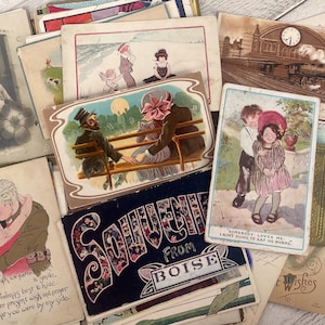 Antike aktuelle Postkarten, Vintage Ephemera für Junk Journaling, frühe 1900er-1940er Jahre, Für Scrapbooking, 10 oder 30 Blatt