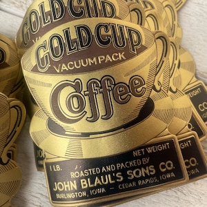 Vintage Coffee labels, 1930s Embossed label, Original ephemera for crafts, 10 sheets