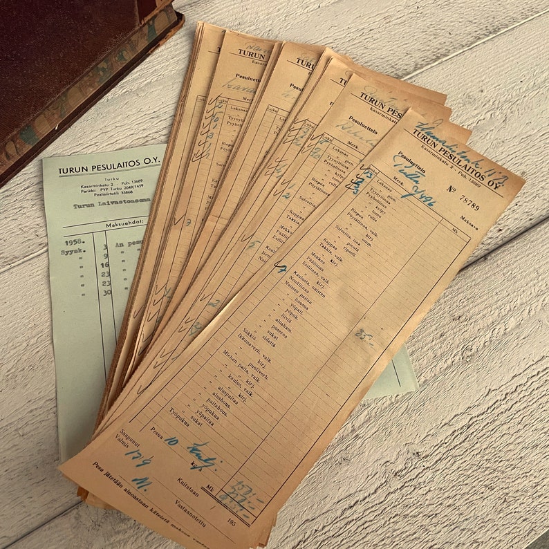 Vintage laundry receipts, Wholesale bundle, Aged paper for junk journal and scrapbooking, Large lot, 25 / 50 / 100 sheets image 3