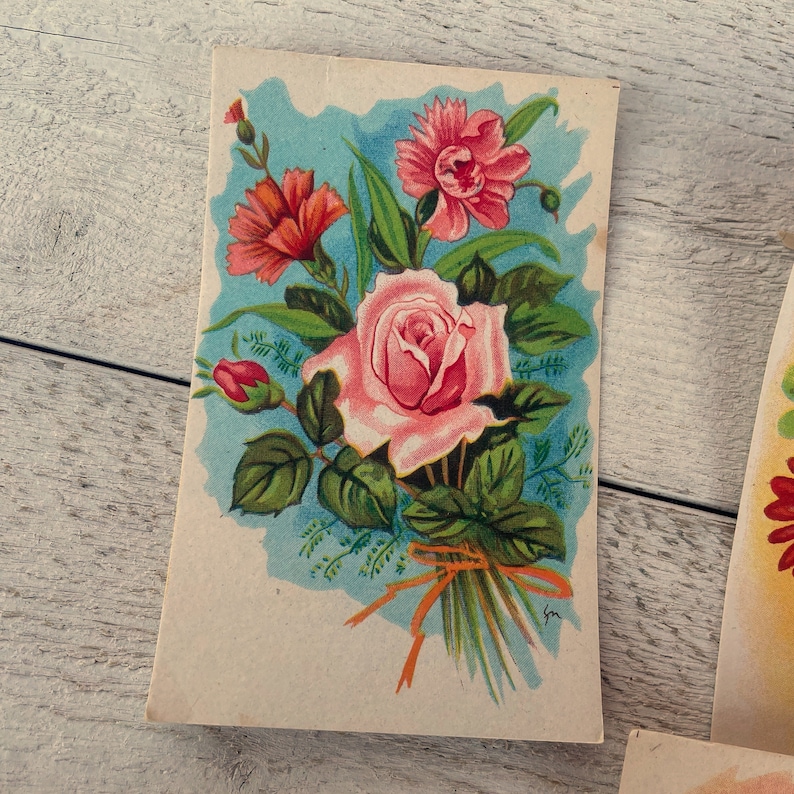 cartes postales de fleurs vintage, éphémères pour la journalisation indésirable et techniques mixtes, jeu de cartes inutilisées, 4 feuilles image 2