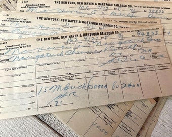 Récépissés de fret vintage en papier fin, documents éphémères de chemin de fer, papier pelure d'oignon, journalisation des courriers indésirables, 10 feuilles